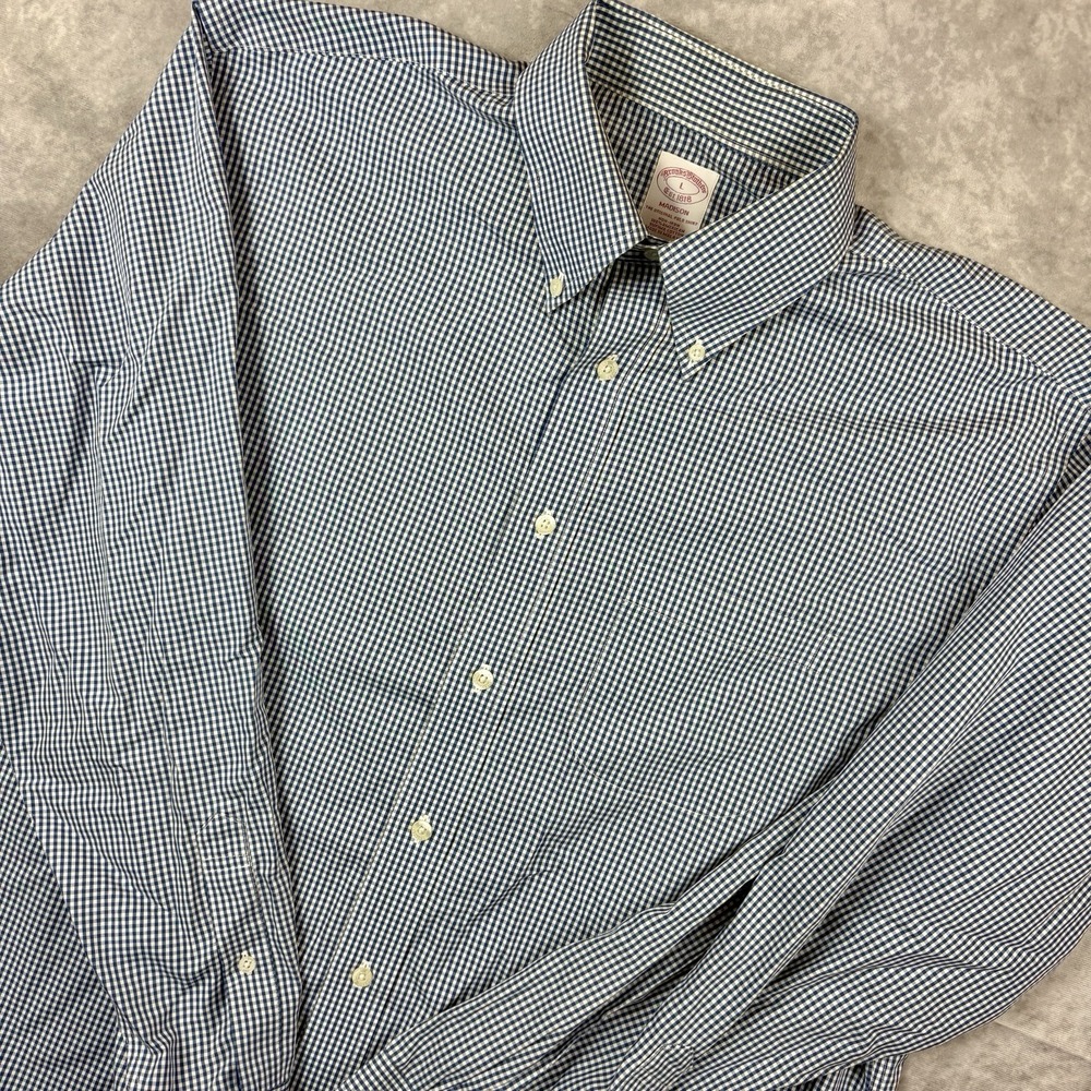 Brooks Brothers Button Down Shirt Mens L Blue‎ White Check Madison Preppy
